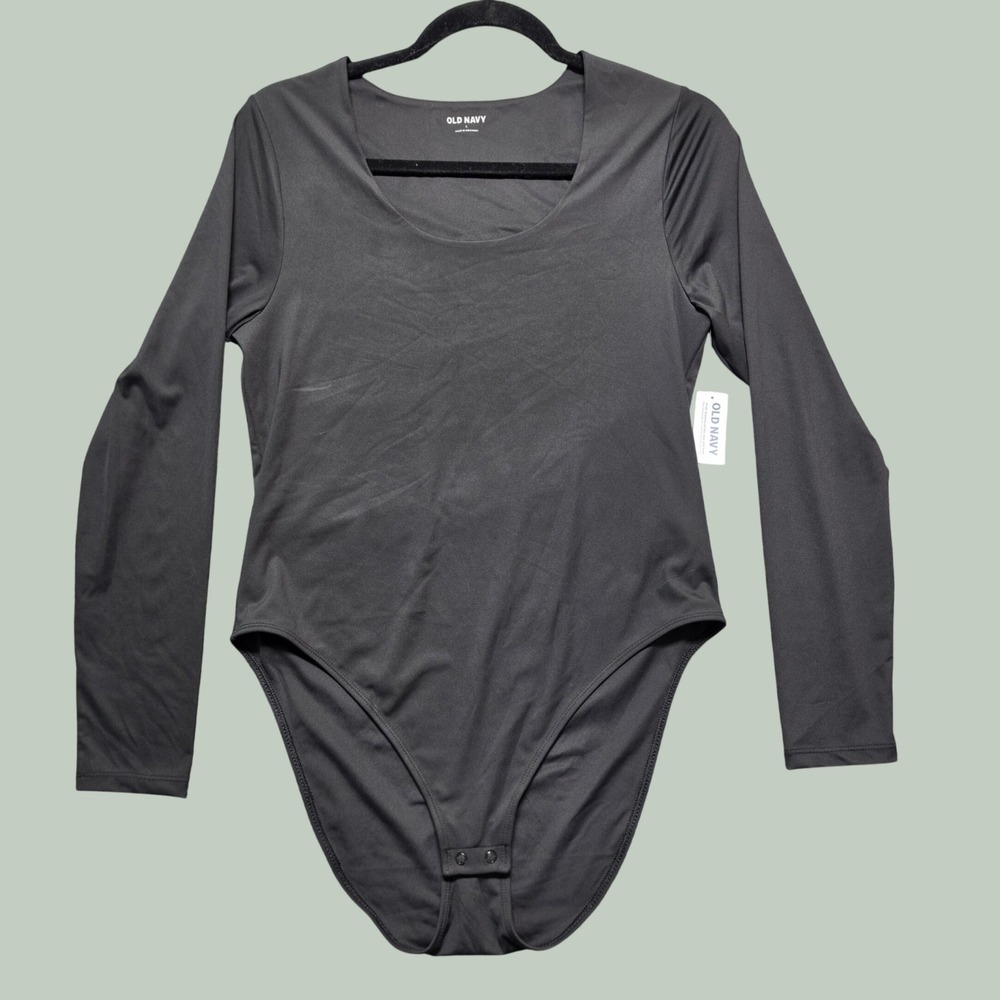 NWT Modern Chic LS Contour Scoop Neck Bodysuit Womens Large Black Old Navy